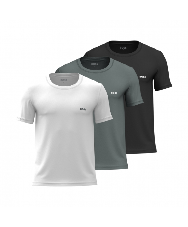 BOSS 3pak bomuld t-shirts i sort, grøn og hvid til herre | Regular fit