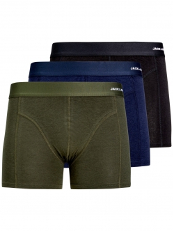 Jack & Jones 3-Pak Bambus Underbukser i Sort, Grøn & Navy til Herre – Bløde & Åndbare Trunks