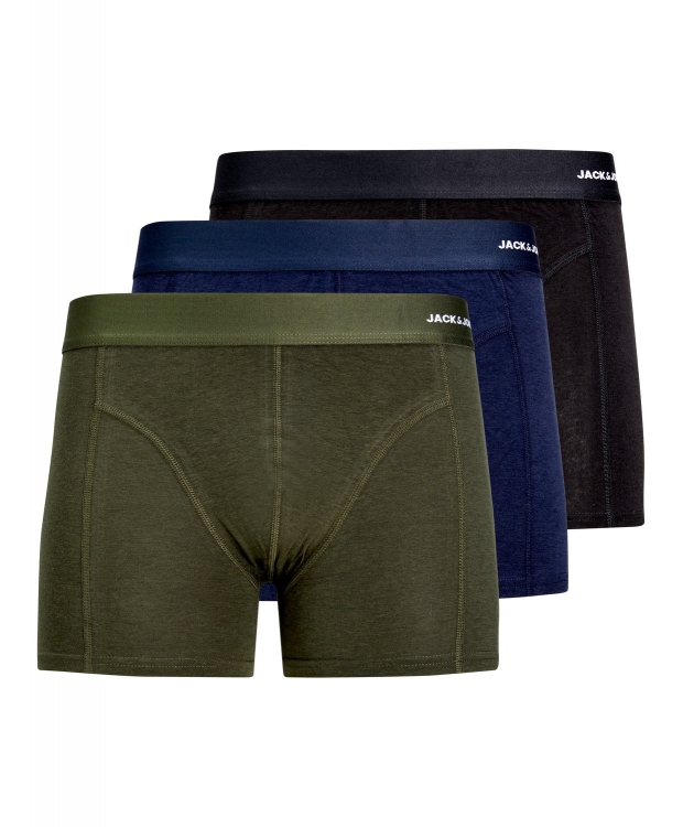 Jack & Jones 3-Pak Bambus Underbukser i Sort, Grøn & Navy til Herre – Bløde & Åndbare Trunks