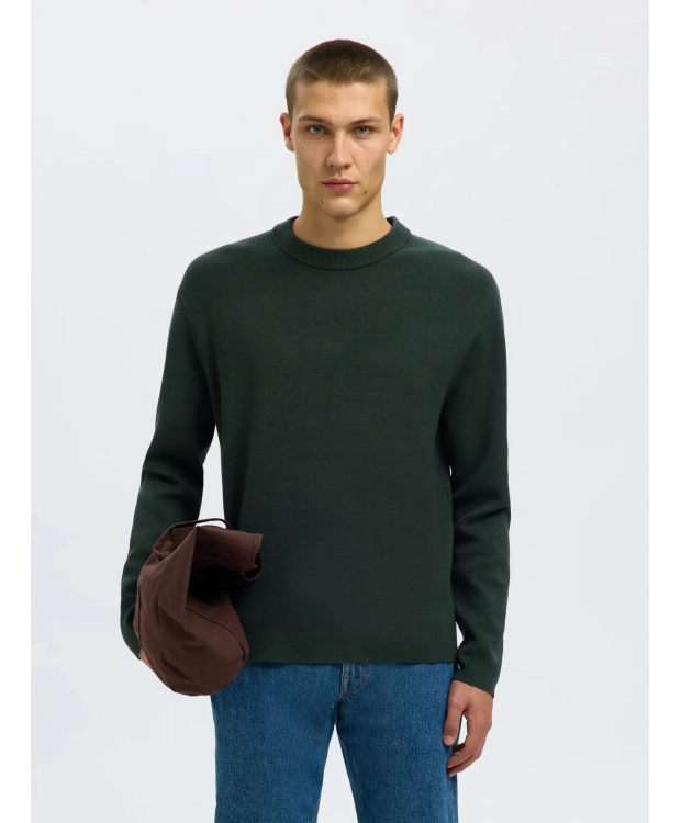 Selected Strikket pullover i Deep Forest til herre