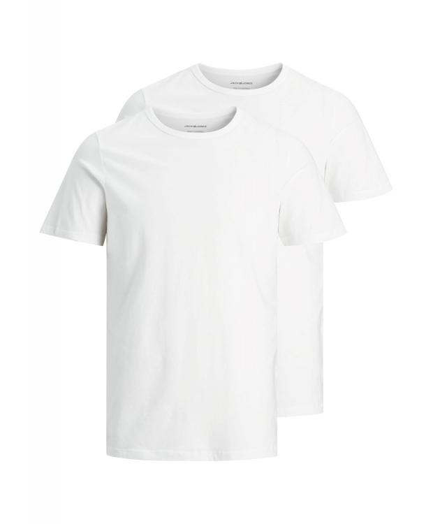 Jack & Jones 2-Pak Hvid T-Shirt i Økologisk Bomuld med Rund Hals til Herre
