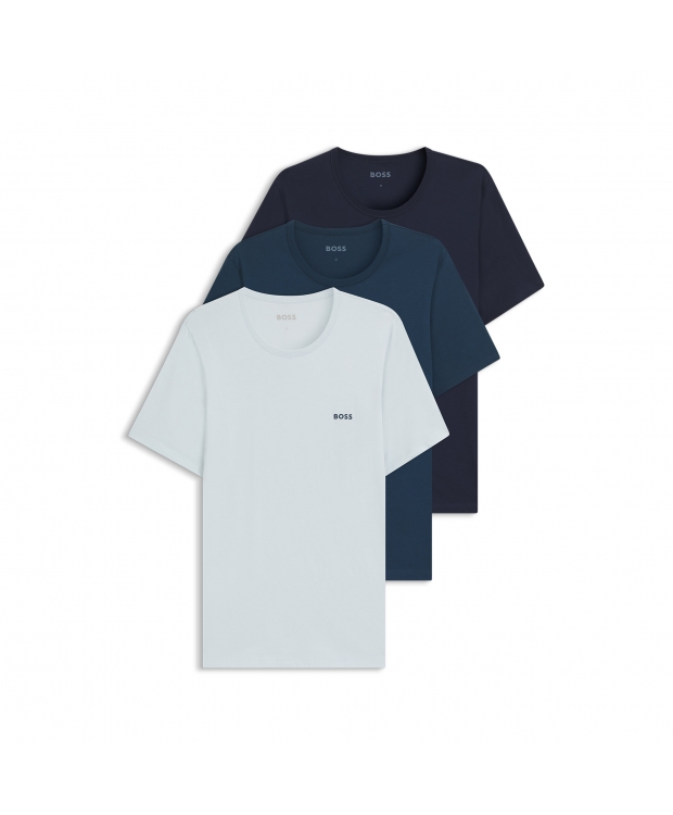 BOSS 3-pak t-shirts med rund-hals i forskellige blå farver til herre