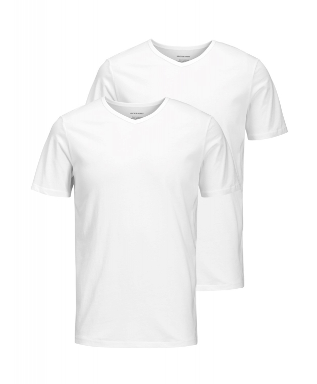 Se Jack & Jones 2pak hvid T-shirt i økologisk bomuld med V-hals til herre hos Sokkeposten.dk