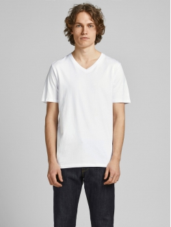 Jack & Jones 2pak hvid T-shirt i økologisk bomuld med V-hals til herre