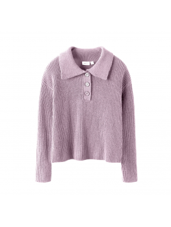 Name it langærmet strik polo i winsome orchid til piger