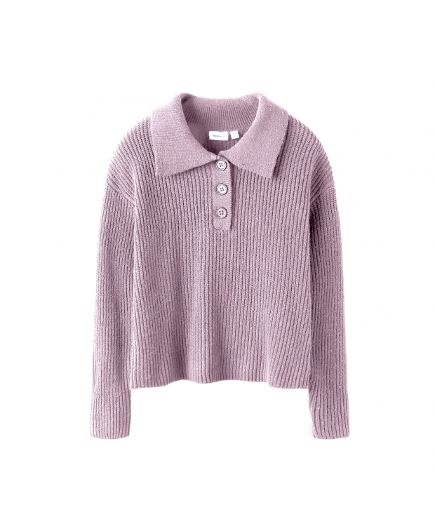 Name it langærmet strik polo i winsome orchid til piger