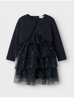 Name it kjole og cardigan set i dark sapphire til piger