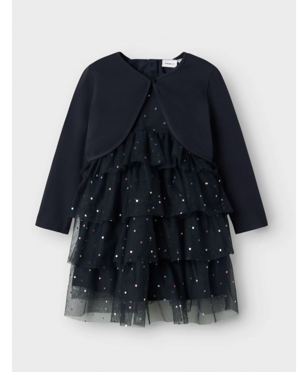Name it kjole og cardigan set i dark sapphire til piger