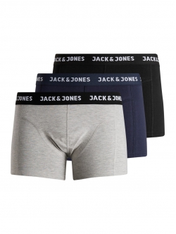 Jack & Jones 3-pak boxershorts sort, navy og grå til herre – S-XXL
