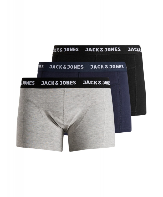 Se Jack & Jones 3-pak underbukser af økologisk bomuld i sort, navy og grå til herre hos Sokkeposten.dk