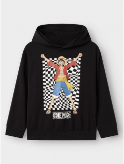 Name it Hoodie "One Piece" i sort til drenge