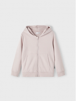 Name it sweatcardigan med lynlås og hætte i lyserød til piger