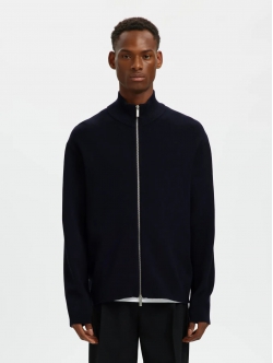 Selected relaxed zip cardigan i mørkeblå til herre