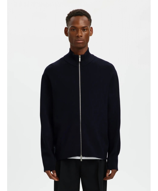 Selected relaxed zip cardigan i mørkeblå til herre