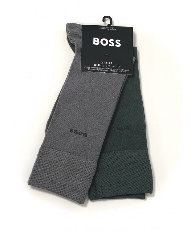 BOSS 2pak Bambusstrømper i grøn og grå til herre