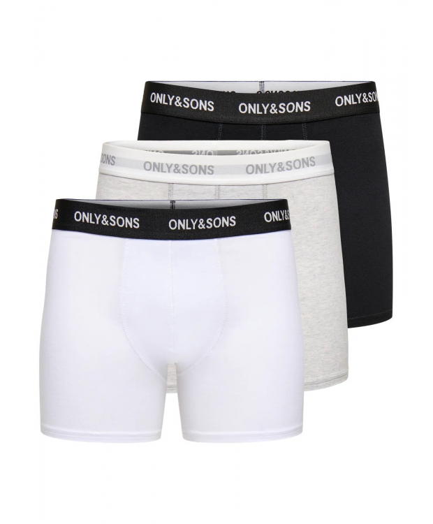 ONLY & SONS 3pak bomuld underbukser i grå, sort og hvid til herre