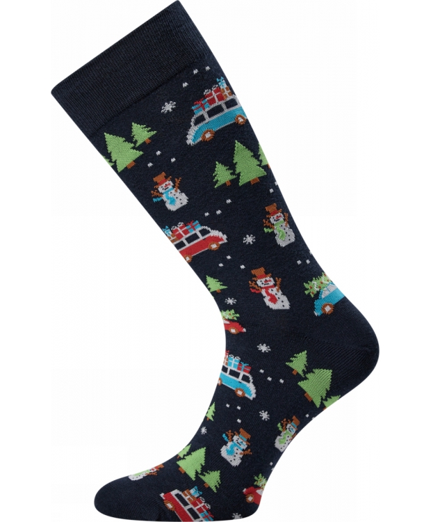 Claudio bomuldsstrømper med jule snemand og biler til herre