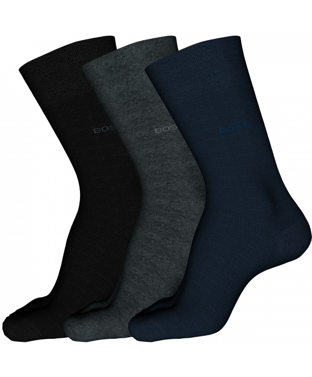 BOSS 3pak bomuldsstrømper i sort, grå og blå til herre