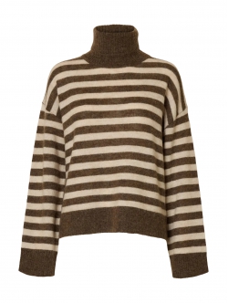 Selected striktrøje i brun med striber
