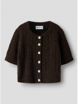 Name it strikcardigan i brun til piger