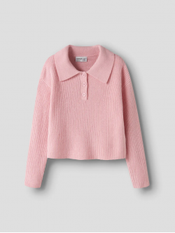Name it langærmet strikpolo I lyserød til piger