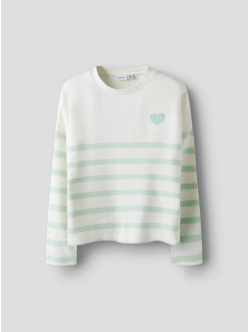 Name it langærmet striktrøje i hvid med grønne striber til piger
