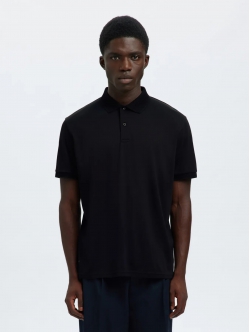 Selected strikket kortærmet polo, i sort til herre.