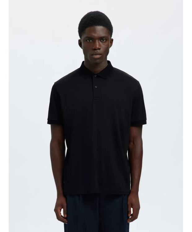Selected strikket kortærmet polo, i sort til herre - OUTLET