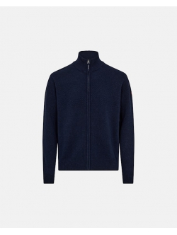 Dovre uldsweater med lynlås i navy til herre