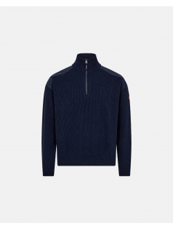 Dovre uldsweater med halv lynlås i navy til herre