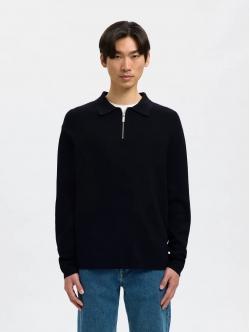 Selected relaxed half zip Polo i Sky Captain til herre