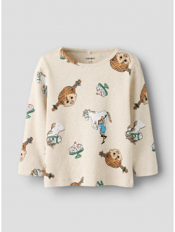Name it "Pippi Langstrømpe" langærmet trøje i beige til piger