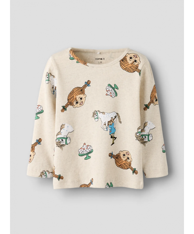 Name it "Pippi Langstrømpe" langærmet trøje i beige til piger