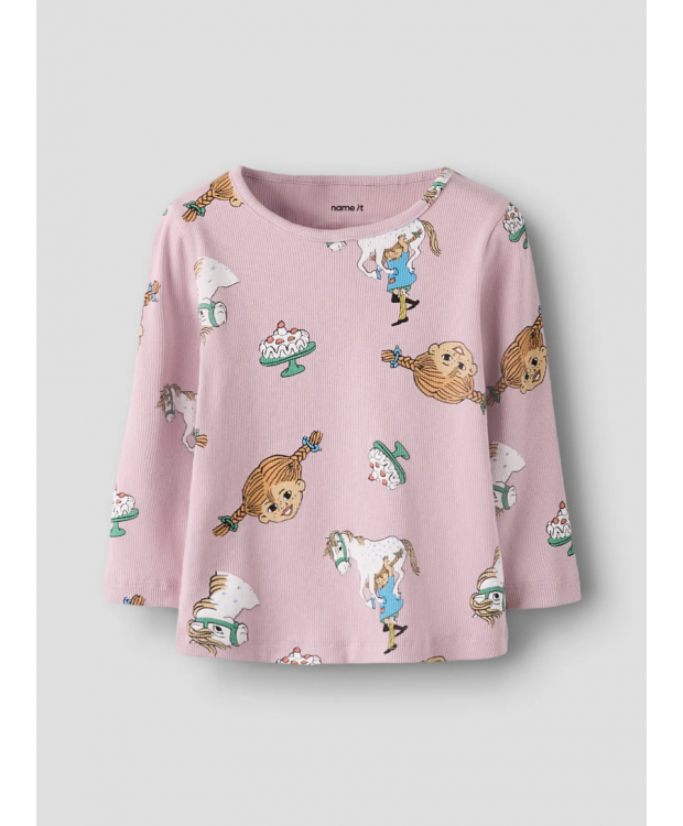 Name it "Pippi Langstrømpe" langærmet trøje i lyserød til piger