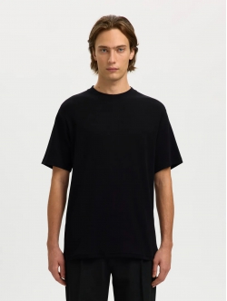 Selected rib t-shirt med rund hals i sort til herre