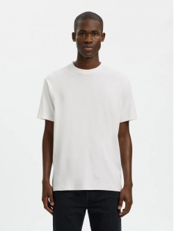 Selected rib t-shirt med rund hals i hvid til herre