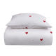 Junior sengetøj 100% bomuld - 100x140 cm - Hvidt sengesæt med fine røde hjerter - Nordstrand Home