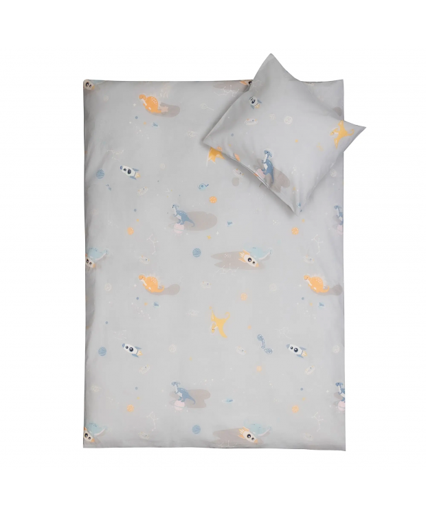 Junior sengetøj 100x140 cm - Gråt junior sengesæt med rum dinosaur - 100% blød bomulds sengelinned