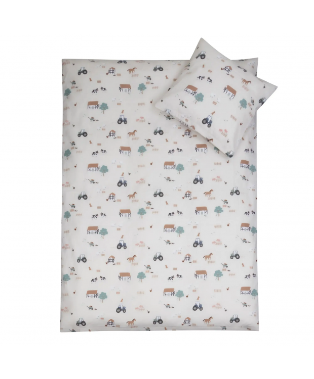 Sengetøj 100x140 cm - Junior sengesæt med bondegårds motiver - 100% bomulds sengelinned - Nordstrand Home
