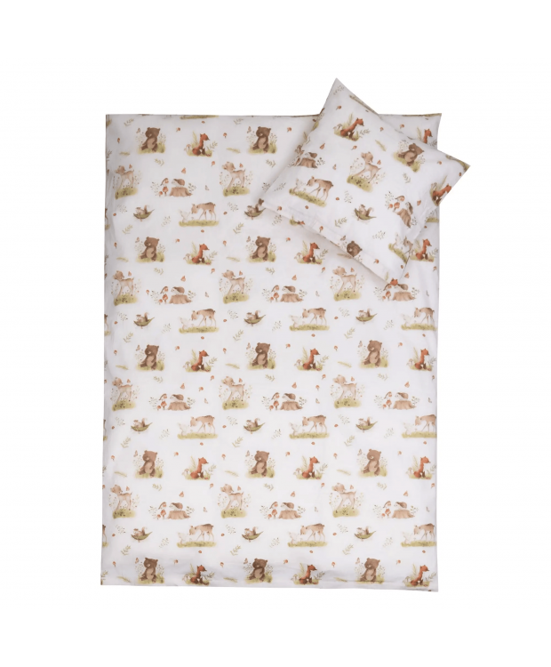 Sengetøj 100x140 cm - Junior sengesæt med hjorte og bjørne - 100% bomulds sengelinned - Nordstrand Home