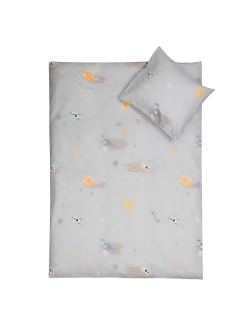 Baby sengetøj 70x100 cm - Gråt baby sengesæt med rum dinosaur - 100% blød bomulds sengelinned - Nordstrand Home