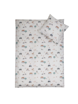 Sengetøj 70x100 cm - Baby sengesæt med bondegårds motiver - 100% bomulds sengelinned - Nordstrand Home