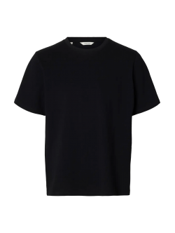 Selected t-shirt Piquetstrik med rund hals i sort til herre