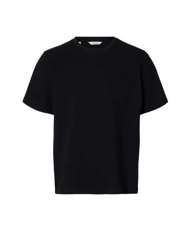 Selected t-shirt Piquetstrik med rund hals i sort til herre