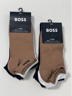 BOSS 5pak bomuld ankelstrømper brun, hvid og sort til herre.
