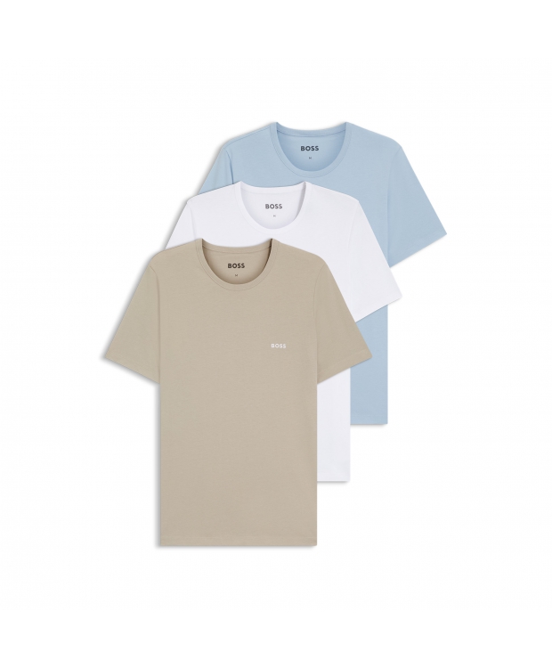 BOSS 3-pak t-shirts med rund-hals i hvid, blå og beige farver til herre