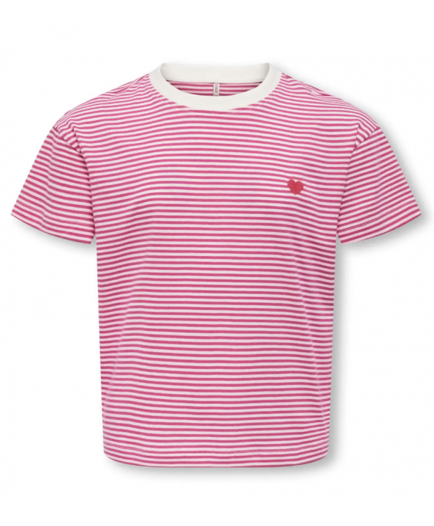 KIDS ONLY Cropped t-shirt med lyserød/hvid striber til piger