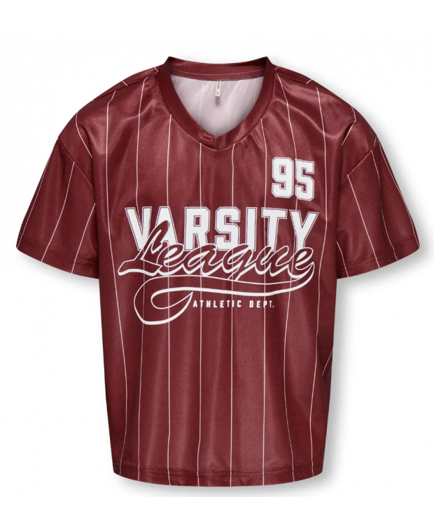 KIDS ONLY Sporty t-shirt med V-hals i Cabernet League til piger