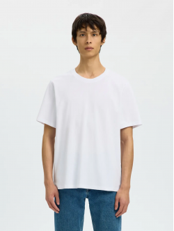 Selected t-shirt Piquetstrik med rund hals i hvid til herre