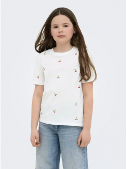 KIDS ONLY T-shirt i hvid med kirsebær til piger